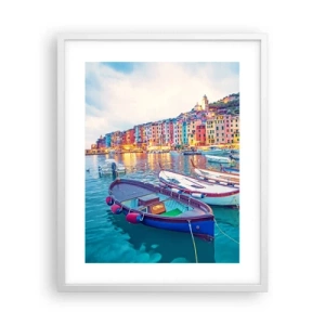 Póster en marco blanco - Una noche colorida en el puerto - 40x50 cm