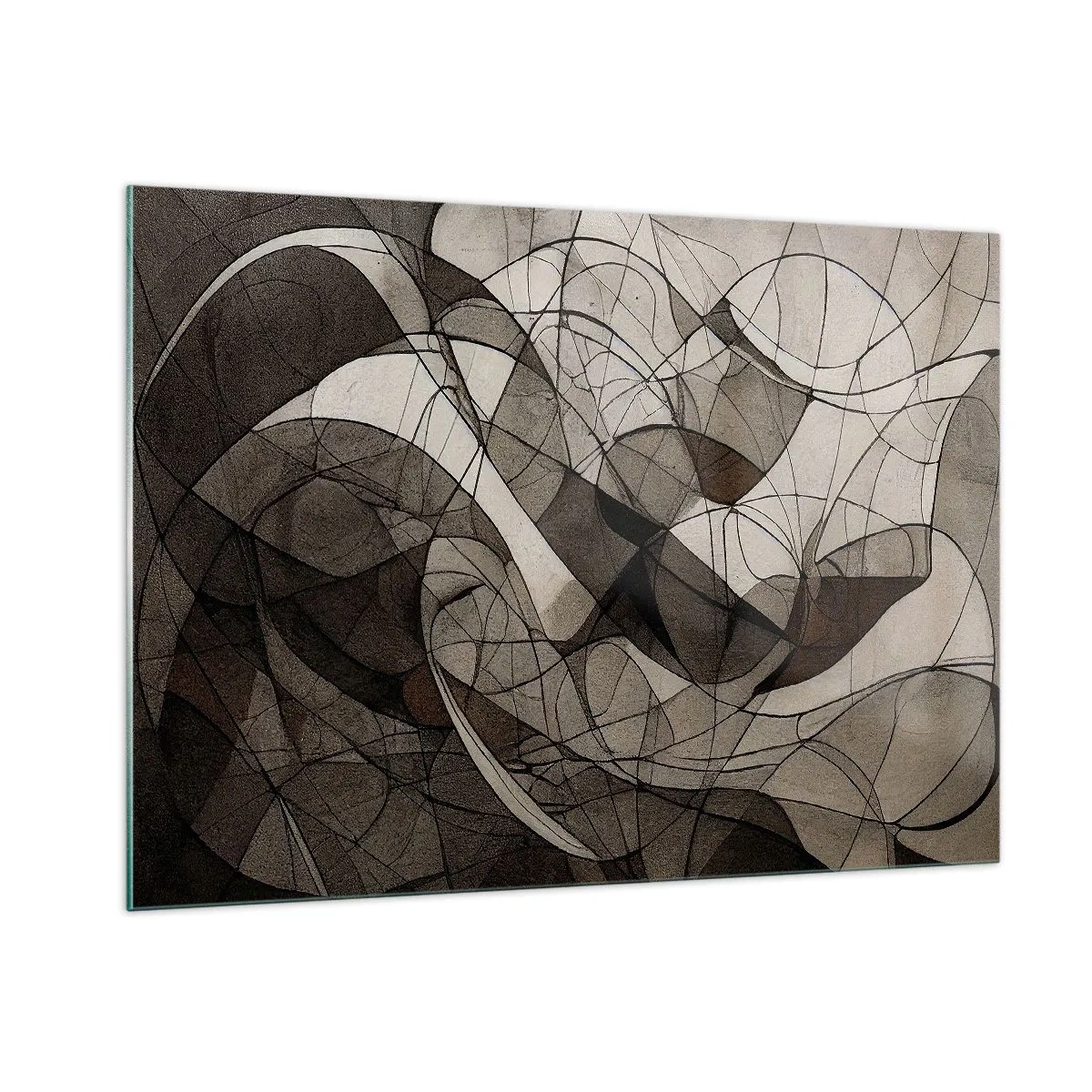 Cuadro sobre vidrio - Impresiones sobre Vidrio - Una composición abstracta de líneas orgánicas en tonos tierra. - 100x70cm - Circulación en colores tierra - Decoración de pared moderna para salón y dormitorio ARTTOR
