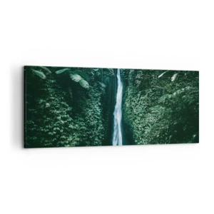 Cuadro sobre lienzo - Impresión de Imagen - Una cascada rodeada de densa vegetación tropical. - 120x50cm - Balneario tropical - Decoración de pared moderna para salón y dormitorio ARTTOR