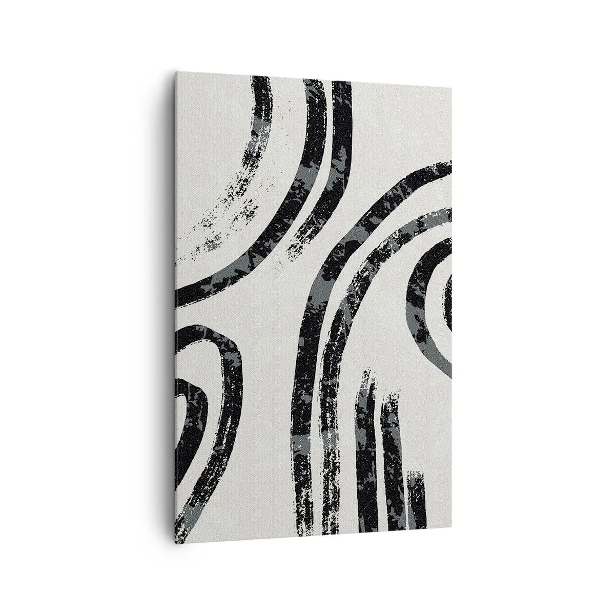 Cuadro sobre lienzo - Impresión de Imagen - Líneas abstractas en blanco y negro sobre un fondo claro - 80x120cm - A medias - Decoración de pared moderna para salón y dormitorio ARTTOR