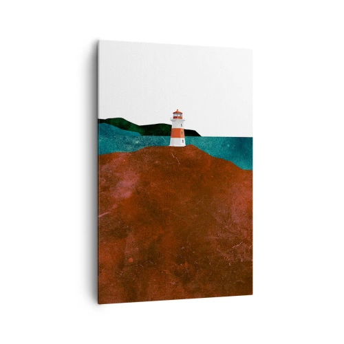 Cuadro sobre lienzo - Impresión de Imagen - Un faro con las montañas y el mar como telón de fondo - 80x120cm - Mirando al mar - Decoración de pared moderna para salón y dormitorio ARTTOR