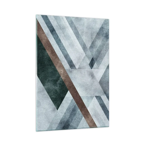 Cuadro sobre vidrio - Impresiones sobre Vidrio - Abstracción geométrica en tonos fríos con un acento verde oscuro. - 50x70cm - Sofisticada elegancia de la geometría - Decoración de pared moderna para salón y dormitorio ARTTOR