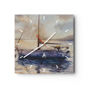 Reloj de pared - Reloj de vidrio - Un yate en un mar tranquilo al atardecer. - 30x30cm - Atardecer en la bahía - Decoración de pared moderna para salón y dormitorio ARTTOR