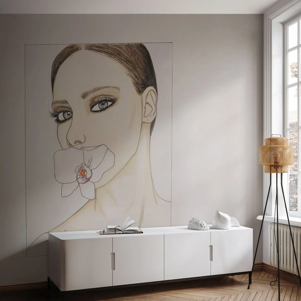 Fotomural Autadhesivo Deluxe Sticker - Elegancia y belleza - Abstracción, Pedazo, Mujer - 150x105 cm