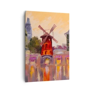 Cuadro sobre lienzo - Impresión de Imagen - El molino de viento rojo del Moulin Rouge rodeado del paisaje urbano - 70x100cm - Iconos parisinos - Moulin Rouge - Decoración de pared moderna para salón y dormitorio ARTTOR
