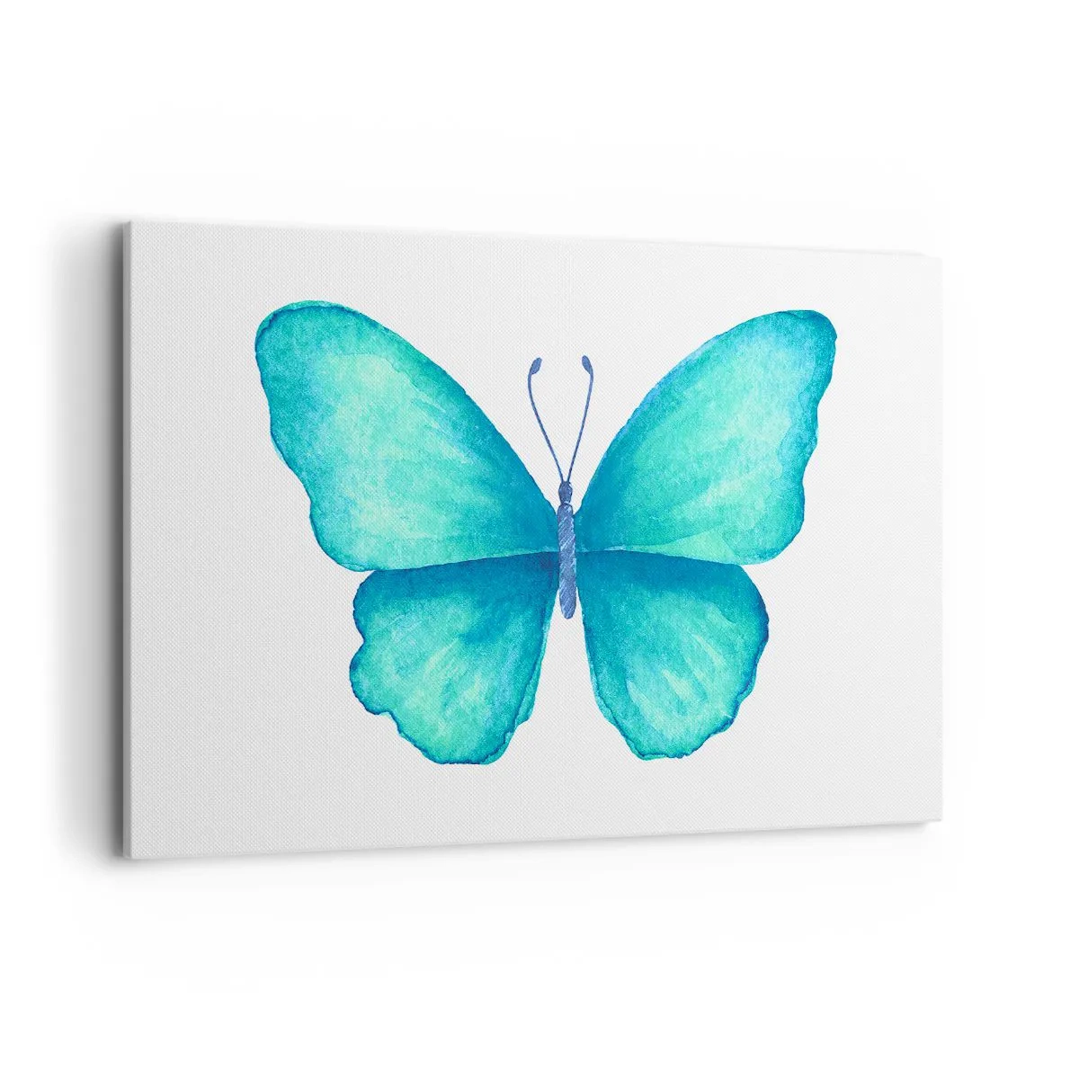 Cuadro sobre lienzo - Impresión de Imagen - Mariposa azul en estilo acuarela sobre fondo blanco - 120x80cm - Turquesa por naturaleza - Decoración de pared moderna para salón y dormitorio ARTTOR
