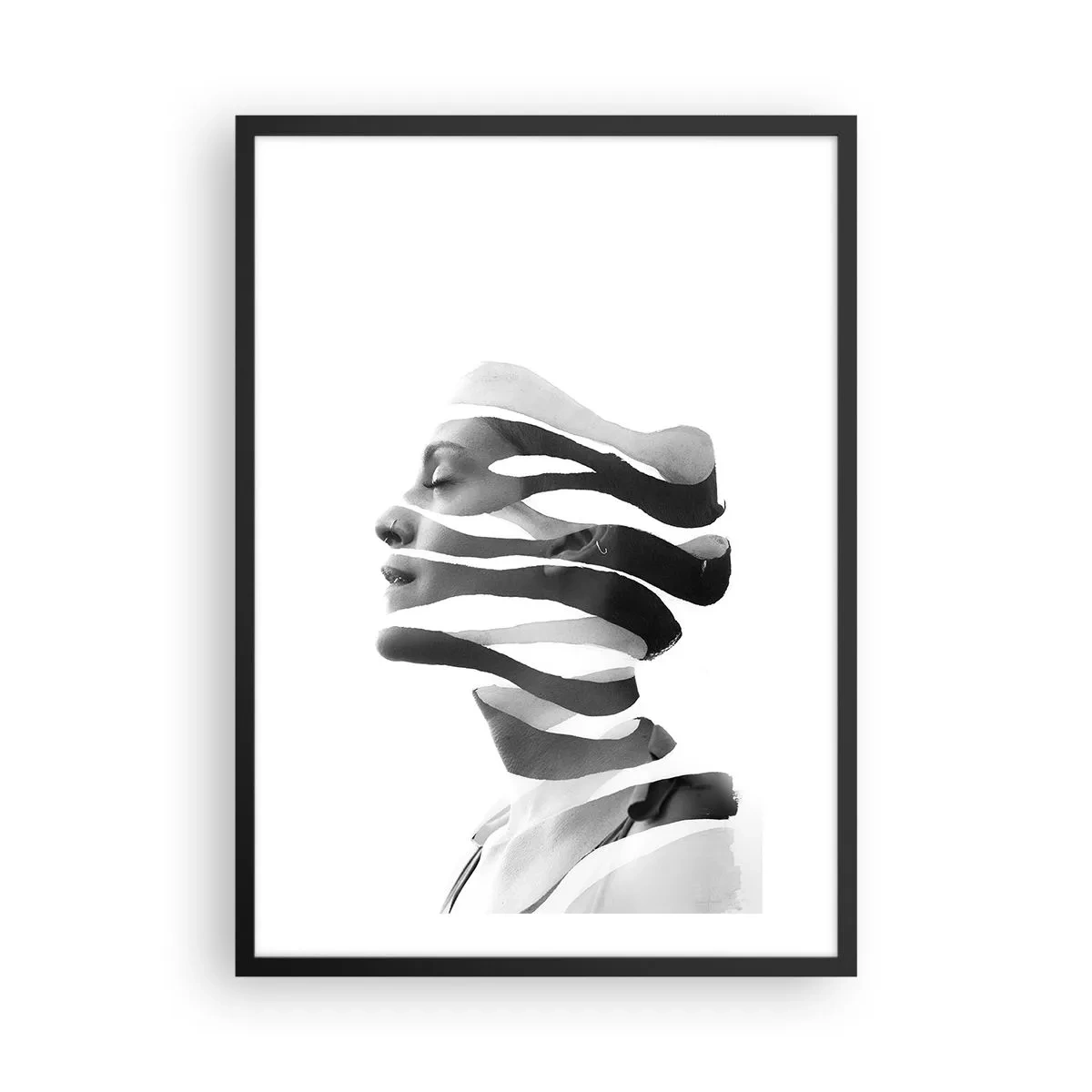 Póster en marco negro - Retrato en blanco y negro de una mujer en estilo minimalista. - 50x70cm - Retrato surrealista - Decoración de pared moderna para salón y dormitorio ARTTOR
