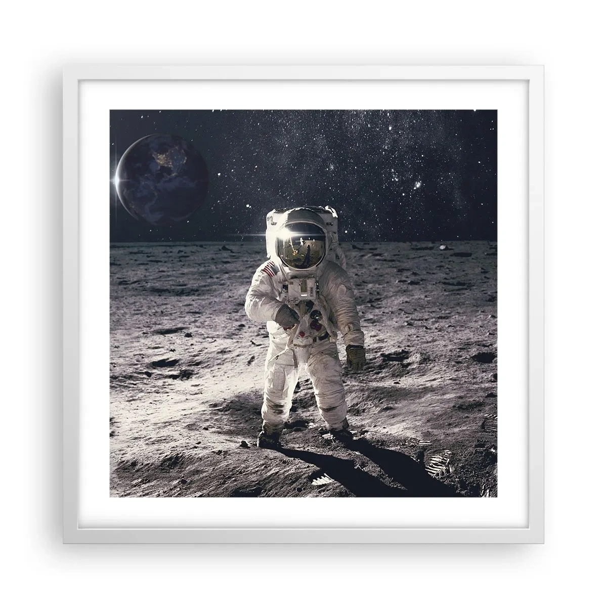 Póster en marco blanco - Saludos desde la Luna - 50x50 cm