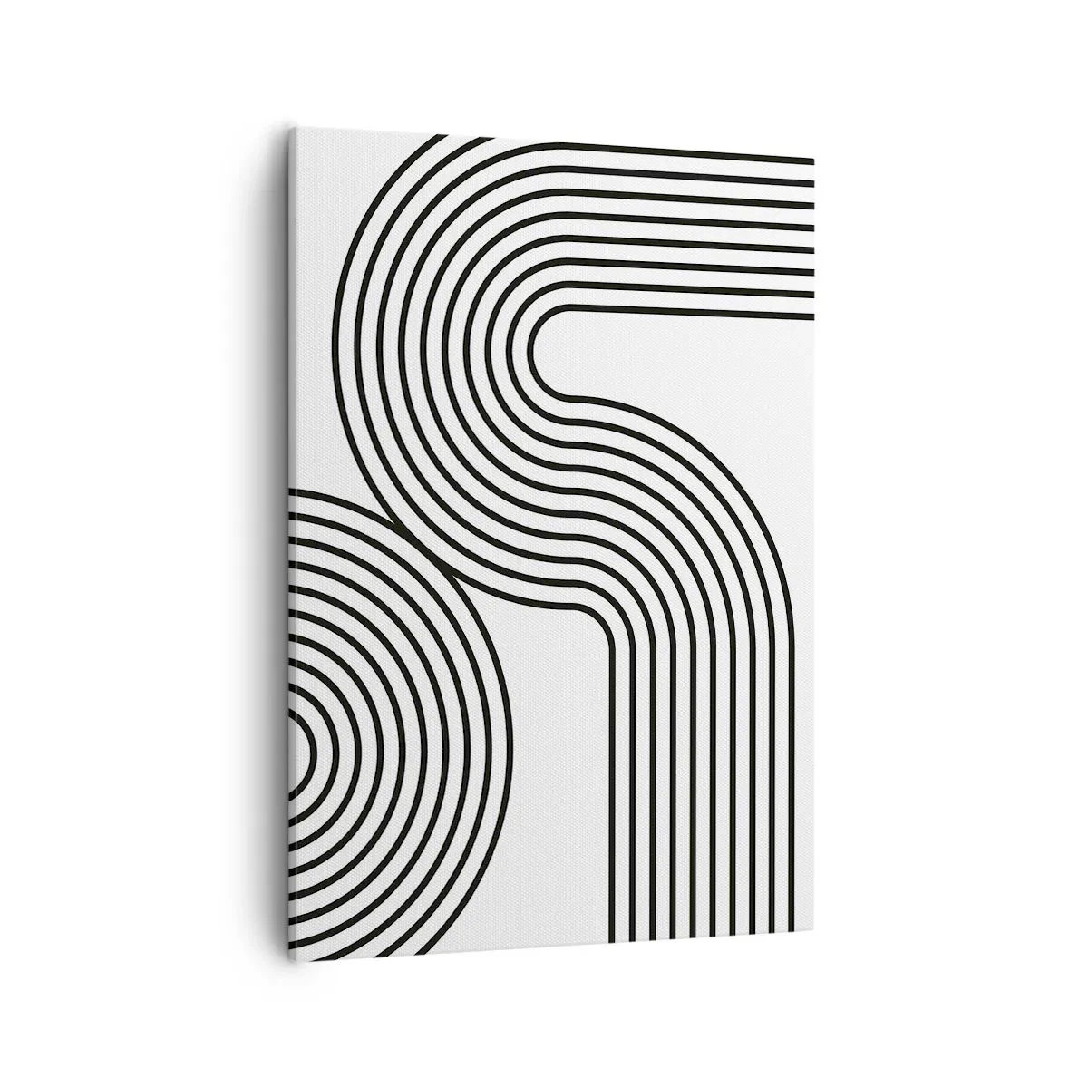 Cuadro sobre lienzo - Impresión de Imagen - Una pintura abstracta con líneas negras que crean patrones geométricos sobre un fondo blanco. - 50x70cm - En una curva - Decoración de pared moderna para salón y dormitorio ARTTOR