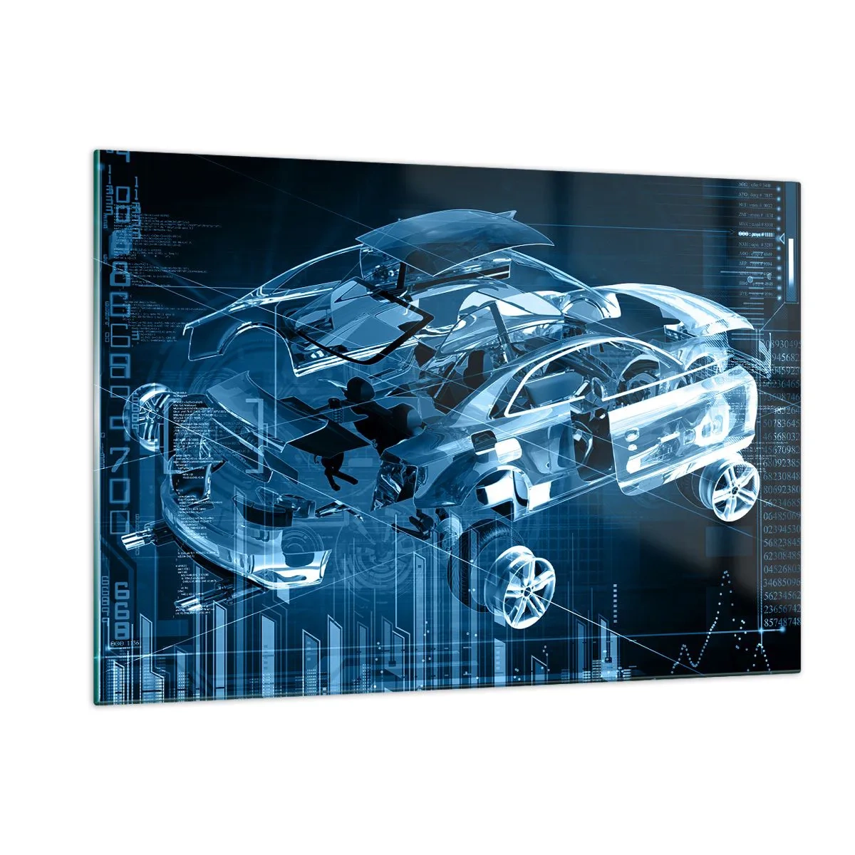 Cuadro sobre vidrio - Impresiones sobre Vidrio - Diagrama tecnológico de un coche de estilo futurista. - 120x80cm - Anatomía del ingeniero - Decoración de pared moderna para salón y dormitorio ARTTOR