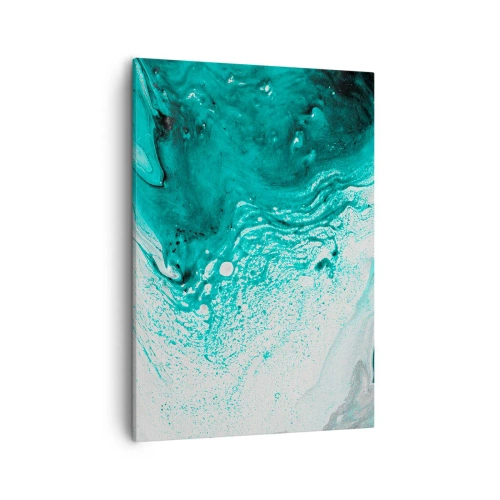 Cuadro sobre lienzo - Impresión de Imagen - Composición abstracta en tonos turquesa sobre fondo blanco. - 50x70cm - Disolución en blanco y turquesa - Decoración de pared moderna para salón y dormitorio ARTTOR