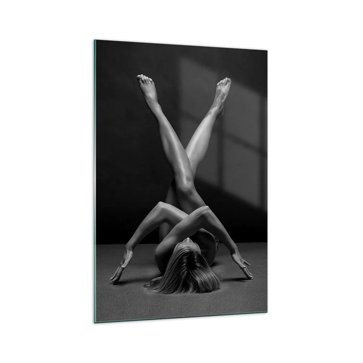 Cuadro sobre vidrio - Impresiones sobre Vidrio - Una interpretación artística de una mujer en blanco y negro. - 70x100cm - Geometría al desnudo - Decoración de pared moderna para salón y dormitorio ARTTOR