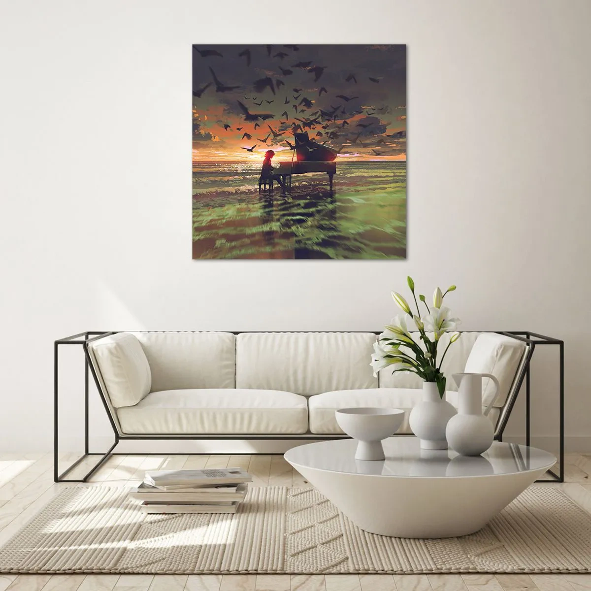 Cuadro sobre vidrio - Impresiones sobre Vidrio - Concierto de piano y olas - 40x40 cm