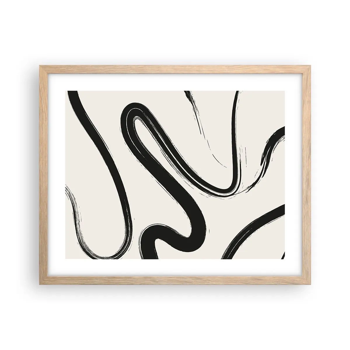 Póster en marco roble claro - Fantasía en blanco y negro - 50x40 cm