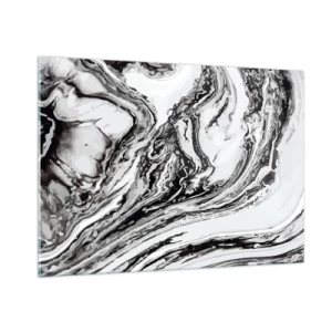 Cuadro sobre vidrio - Impresiones sobre Vidrio - Un patrón abstracto en tonos de blanco y negro que se asemeja a ondas. - 100x70cm - Al principio existía el caos - Decoración de pared moderna para salón y dormitorio ARTTOR