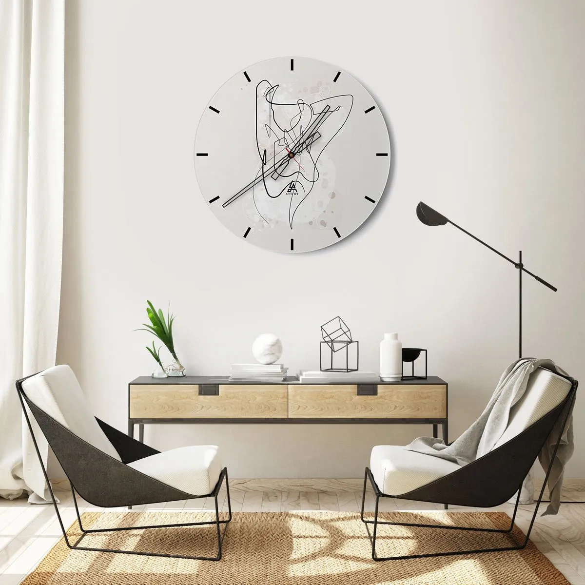 Reloj de pared - Reloj de vidrio - Figura femenina de arte lineal abstracto sobre un fondo claro - 30x30cm - El arte de la seducción - Decoración de pared moderna para salón, cocina y dormitorio ARTTOR