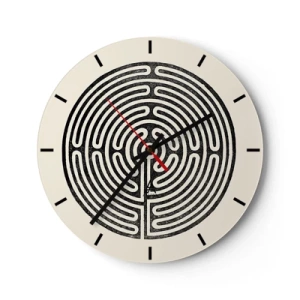 Reloj de pared - Reloj de vidrio - Un laberinto en blanco y negro con un diseño geométrico sobre un fondo claro. - 30x30cm - Orden misterioso - Decoración de pared moderna para salón, cocina y dormitorio ARTTOR