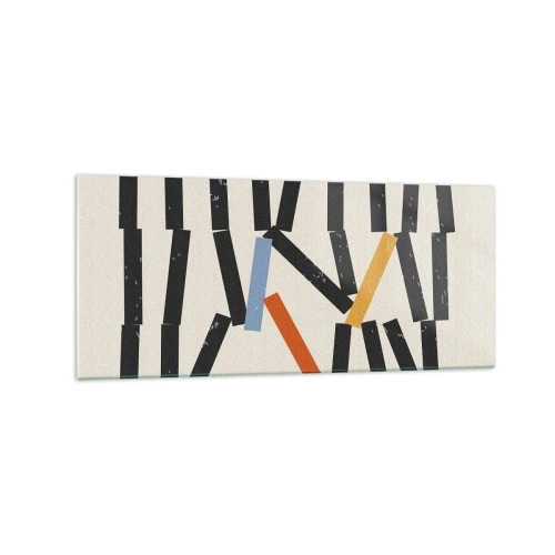 Cuadro sobre vidrio - Impresiones sobre Vidrio - Composición abstracta con rectángulos de colores y negros. - 120x50cm - Dominó - composición - Decoración de pared moderna para salón y dormitorio ARTTOR