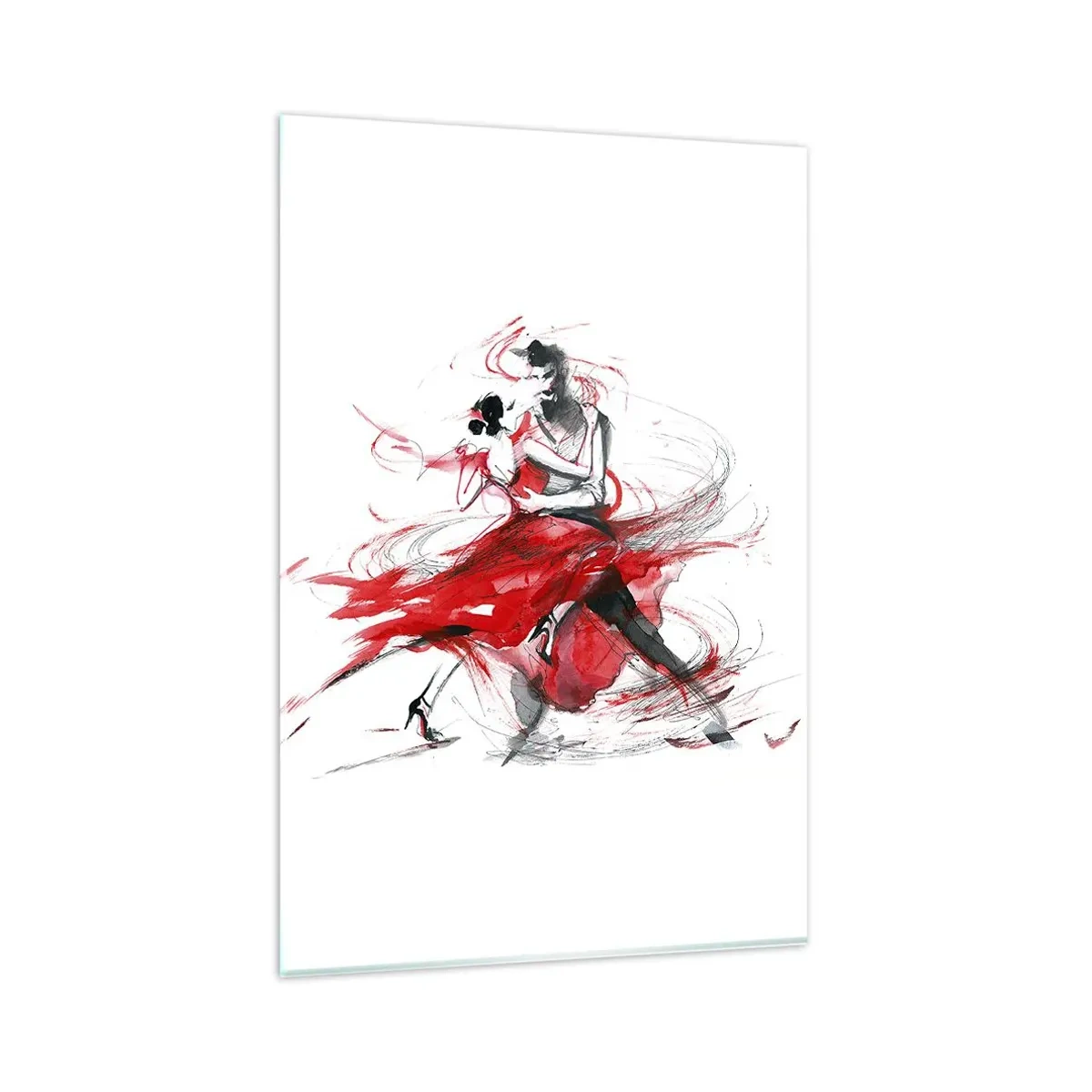 Cuadro sobre vidrio - Impresiones sobre Vidrio - Bailarines en un baile dinámico con acentos rojos. - 80x120cm - El tango: el ritmo de la pasión - Decoración de pared moderna para salón y dormitorio ARTTOR