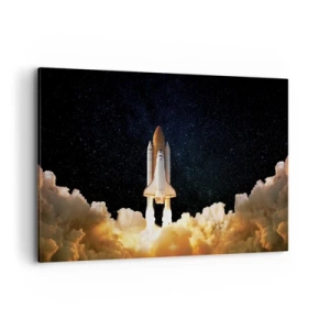 Cuadro sobre lienzo - Impresión de Imagen - Un cohete espacial despegando contra el cielo estrellado. - 120x80cm - ¡Ad astra! - Decoración de pared moderna para salón y dormitorio ARTTOR