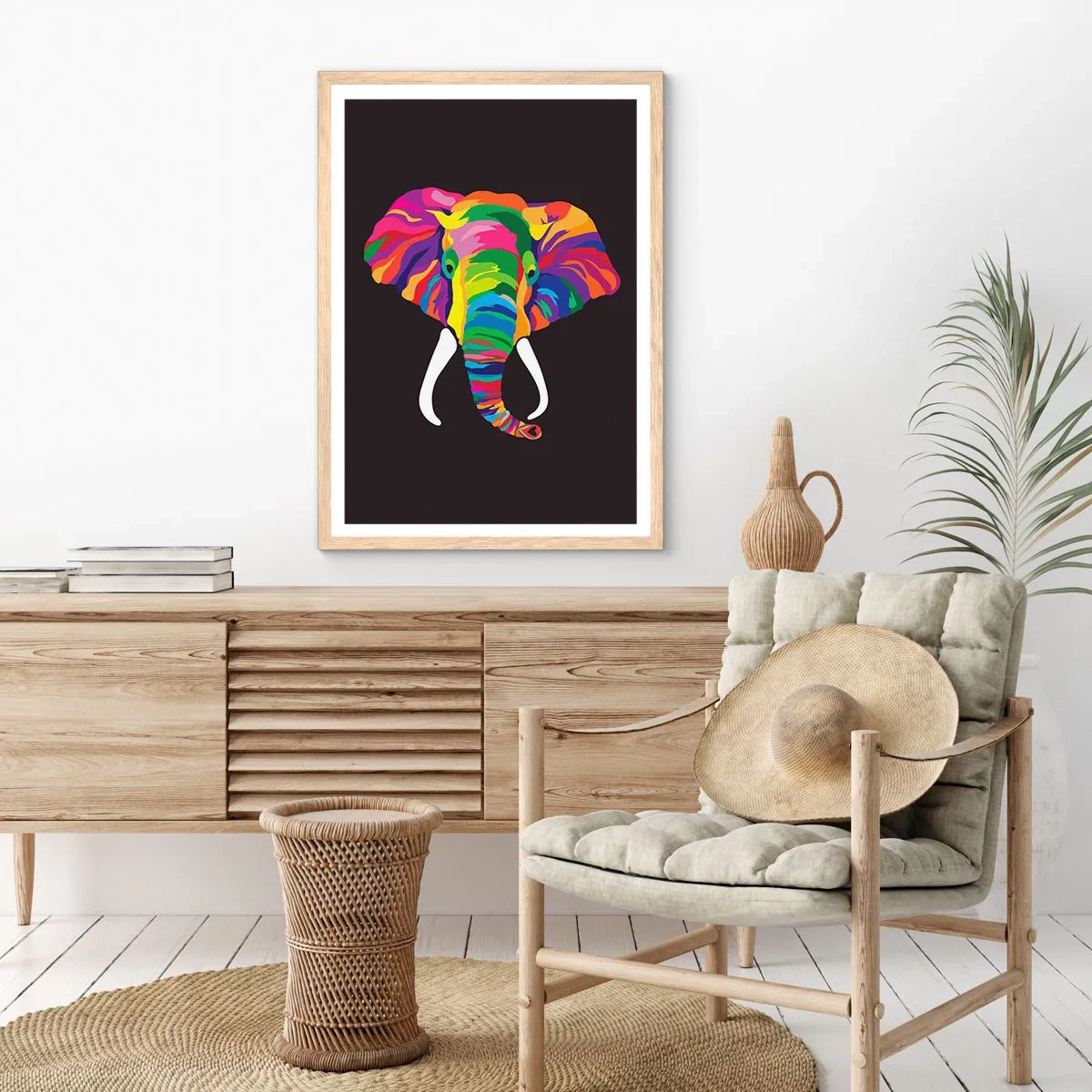 Póster en marco roble claro - El elefante al que le gustaba bañarse en el arco iris - 50x70 cm