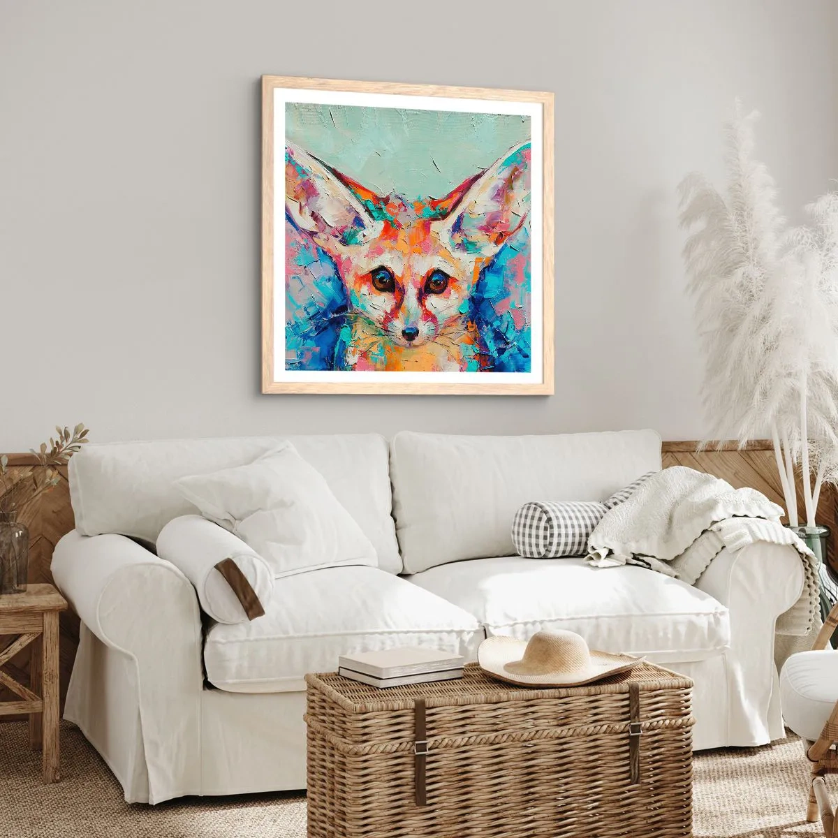 Póster en marco roble claro - Mirada penetrante - 40x40 cm