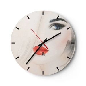 Reloj de pared - Reloj de vidrio - Retrato artístico de una mujer con labios rojos y ojos azules. - 30x30cm - Hipnotiza y embriaga - Decoración de pared moderna para salón, cocina y dormitorio ARTTOR