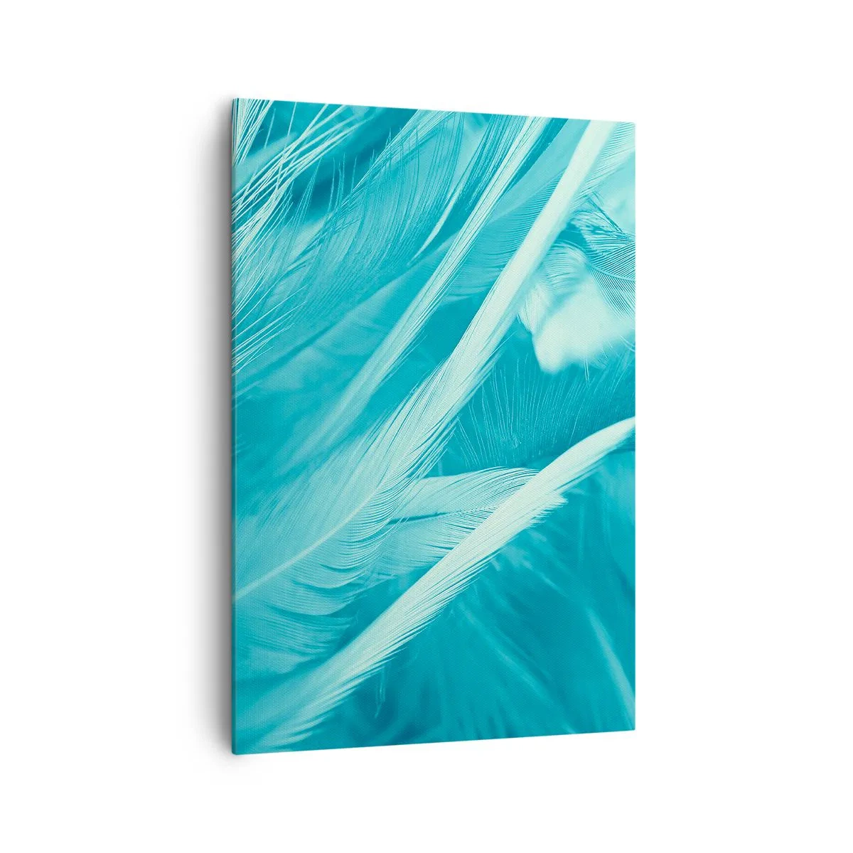 Cuadro sobre lienzo - Impresión de Imagen - Delicadas plumas turquesas en primer plano - 70x100cm - Un manto real - Decoración de pared moderna para salón y dormitorio ARTTOR