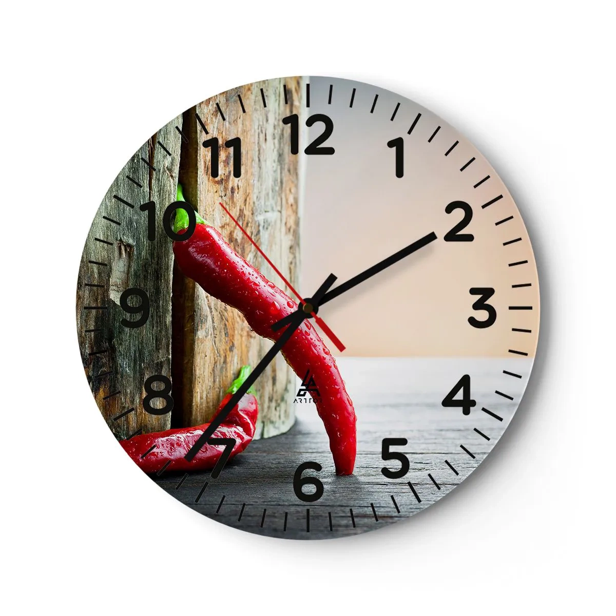 Reloj de pared - Reloj de vidrio - Pimientos rojos picantes - 30x30 cm
