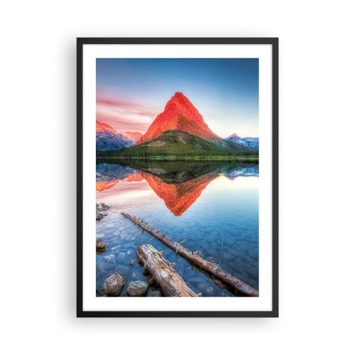 Póster en marco negro - Una montaña reflejada en un lago tranquilo. - 50x70cm - Cálido y frío - Decoración de pared moderna para salón y dormitorio ARTTOR