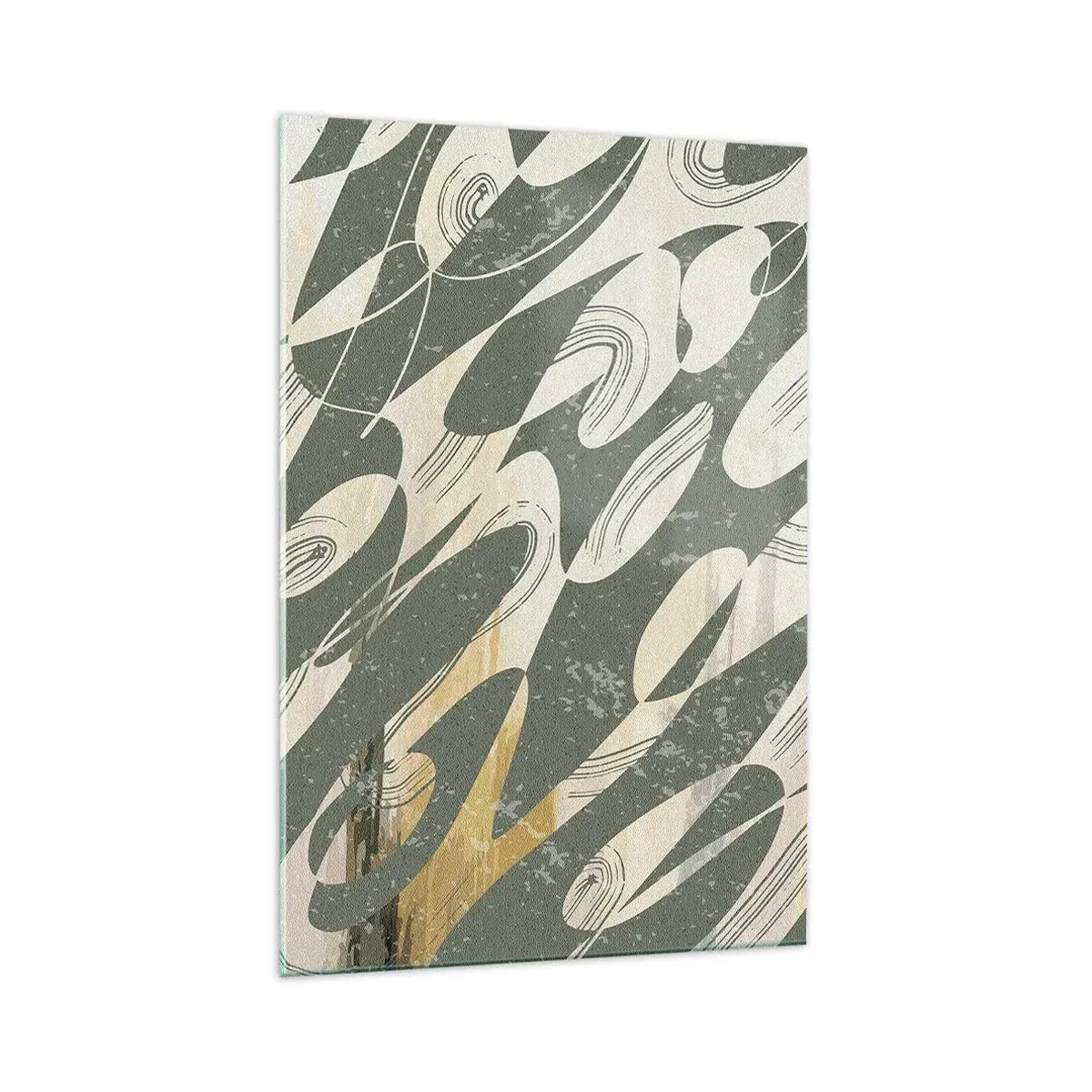 Cuadro sobre vidrio - Impresiones sobre Vidrio - Formas dinámicas en tonos verdes y dorados. - 70x100cm - Abstracción rítmica - Decoración de pared moderna para salón y dormitorio ARTTOR
