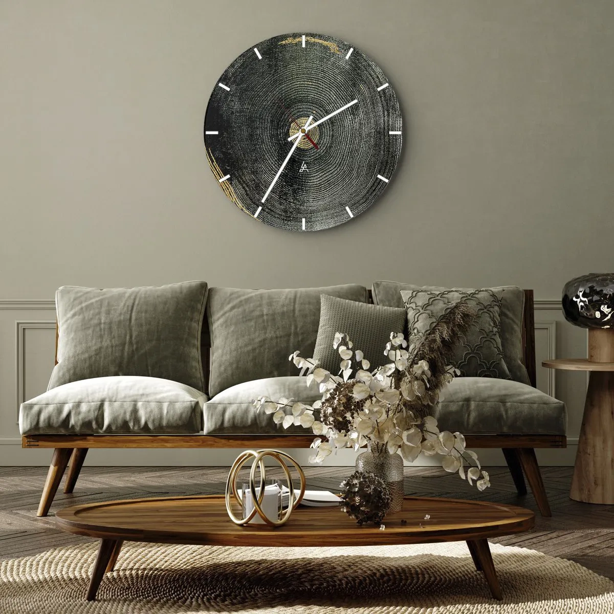Reloj de pared - Reloj de vidrio - Estructura de veta de madera con sutiles acentos dorados. - 30x30cm - Cambio y perpetuidad - Decoración de pared moderna para salón, cocina y dormitorio ARTTOR