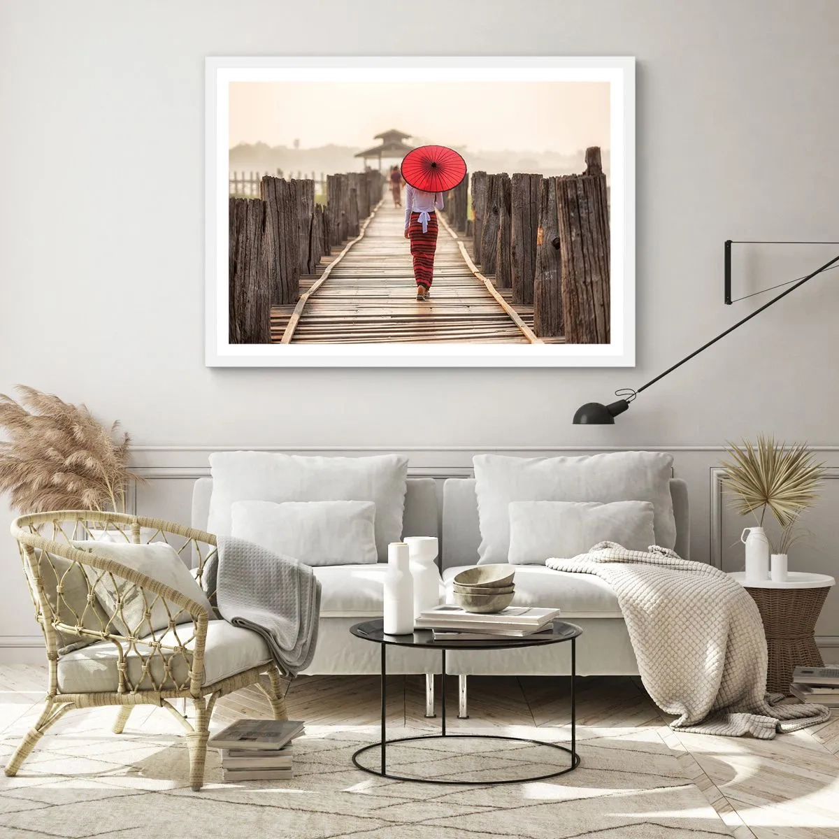 Póster en marco blanco - En un viejo puente - 50x40 cm