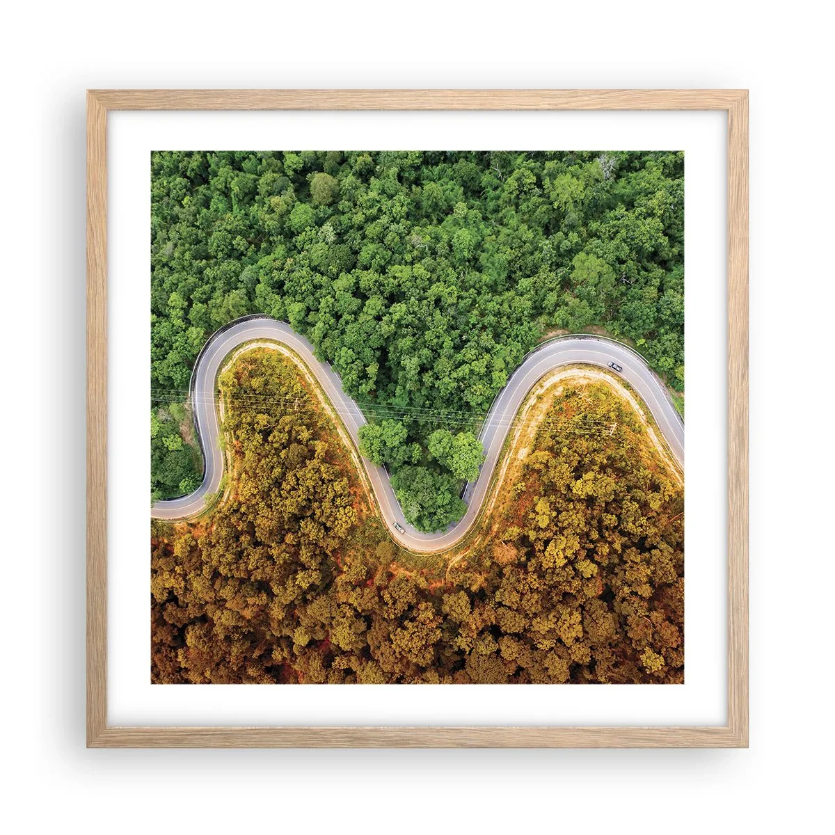 Póster en marco roble claro - Frontera serpenteante - 50x50 cm