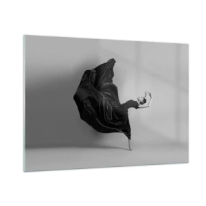 Cuadro sobre vidrio - Impresiones sobre Vidrio - Una bailarina con un vestido negro flotando dinámicamente en el aire. - 100x70cm - La música da alas - Decoración de pared moderna para salón y dormitorio ARTTOR