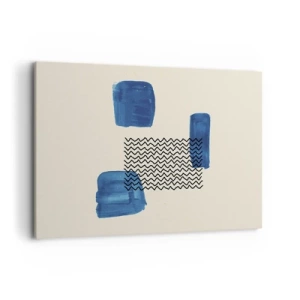 Cuadro sobre lienzo - Impresión de Imagen - Composición abstracta con manchas azules y líneas onduladas. - 120x80cm - Un cuarteto abstracto - Decoración de pared moderna para salón y dormitorio ARTTOR
