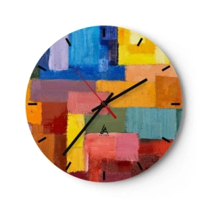 Reloj de pared - Reloj de vidrio - Rectángulos coloridos con textura de pintura al óleo en la esfera del reloj. - 30x30cm - Cada una diferente, todas coloridas - Decoración de pared moderna para salón, cocina y dormitorio ARTTOR
