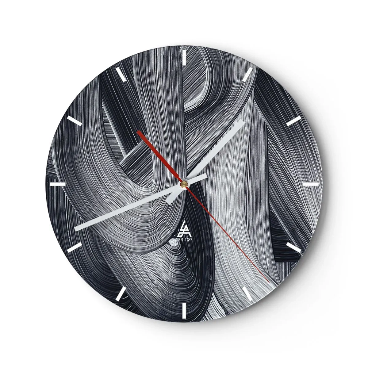 Reloj de pared - Reloj de vidrio - Un caballo al galope sobre un fondo desértico en blanco y negro. - 30x30cm - La fluidez de la realidad - Decoración de pared moderna para salón, cocina y dormitorio ARTTOR