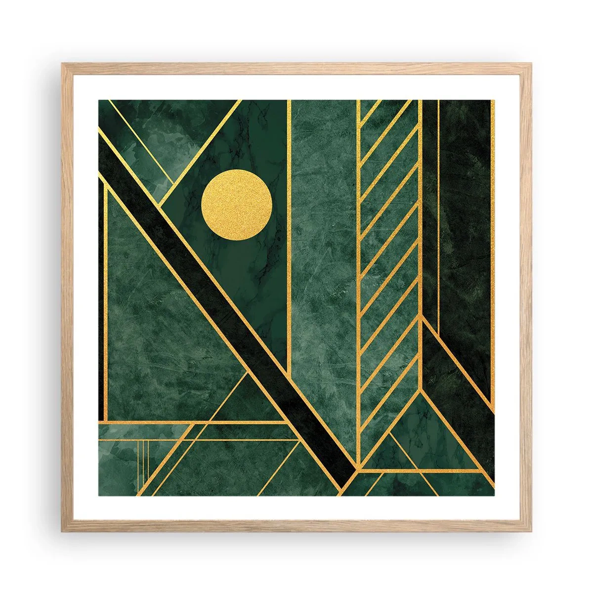 Póster en marco roble claro - La dinámica del oro y el azul - 60x60 cm