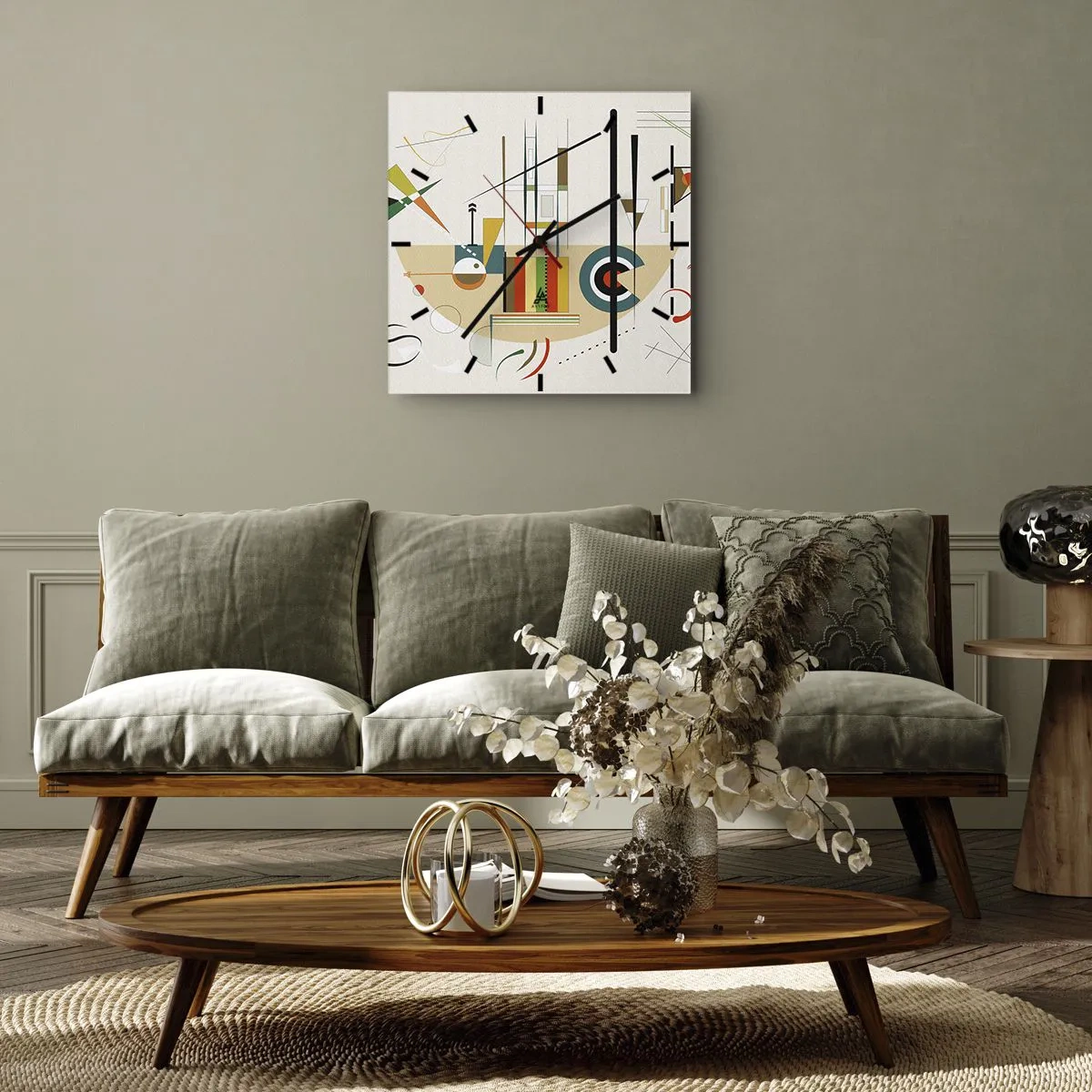Reloj de pared - Reloj de vidrio - Abstracción colorida con formas geométricas. - 30x30cm - Y el mundo ríe - Decoración de pared moderna para salón y dormitorio ARTTOR
