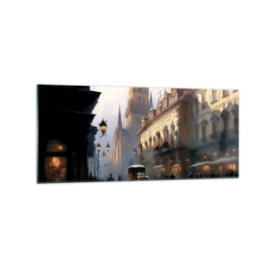 Cuadro sobre vidrio - Impresiones sobre Vidrio - Escena callejera nocturna con arquitectura histórica - 120x50cm - La magia de una noche de Praga - Decoración de pared moderna para salón y dormitorio ARTTOR