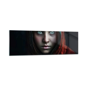Cuadro sobre vidrio - Impresiones sobre Vidrio - Retrato de una mujer con una mirada intensa en colores cálidos. - 160x50cm - Princesa del Este - Decoración de pared moderna para salón y dormitorio ARTTOR