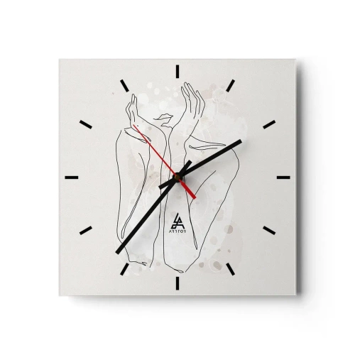 Reloj de pared - Reloj de vidrio - Línea de contorno que muestra las manos de una mujer sobre un fondo claro - 30x30cm - Un momento de ensueño - Decoración de pared moderna para salón y dormitorio ARTTOR