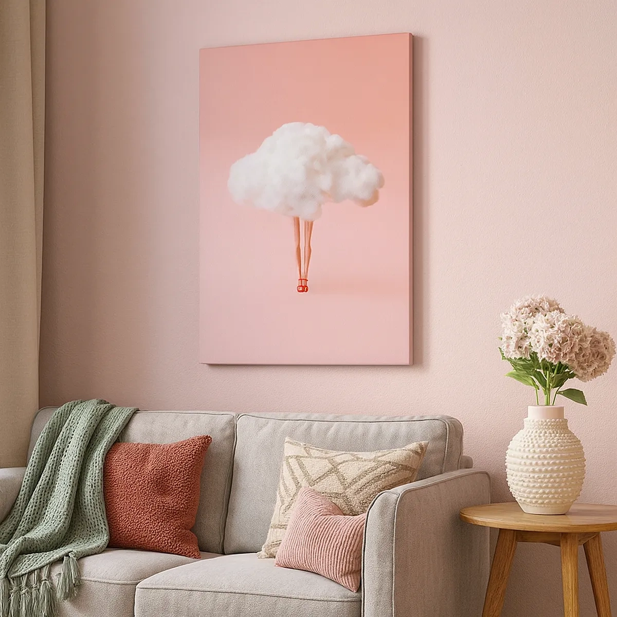 Cuadro sobre lienzo - Impresión de Imagen - Piernas en una nube sobre un fondo rosa - 50x70cm - Dulce promesa - Decoración de pared moderna para salón y dormitorio ARTTOR