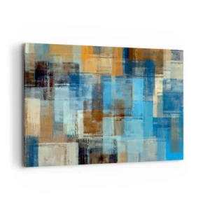 Cuadro sobre lienzo - Impresión de Imagen - Composición geométrica abstracta en tonos azules y marrones. - 100x70cm - A través del velo azul - Decoración de pared moderna para salón y dormitorio ARTTOR