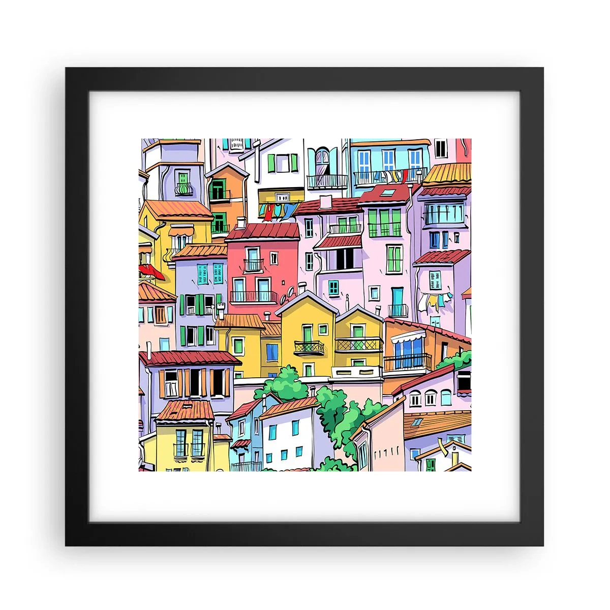 Póster en marco negro - Ciudad alegre - 30x30 cm