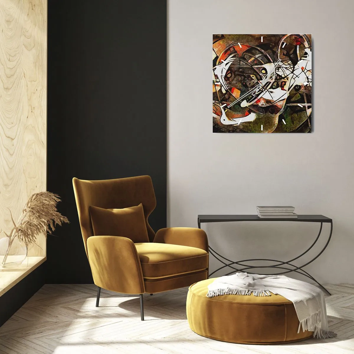 Reloj de pared - Reloj de vidrio - Abstracción expresiva en tonos oscuros con líneas dinámicas. - 30x30cm - ¿Oyes el movimiento? - Decoración de pared moderna para salón y dormitorio ARTTOR