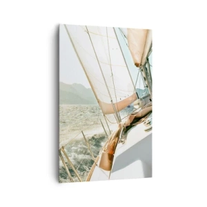 Cuadro sobre lienzo - Impresión de Imagen - Un yate en mar abierto con vistas a las montañas. - 80x120cm - A toda vela - Decoración de pared moderna para salón y dormitorio ARTTOR