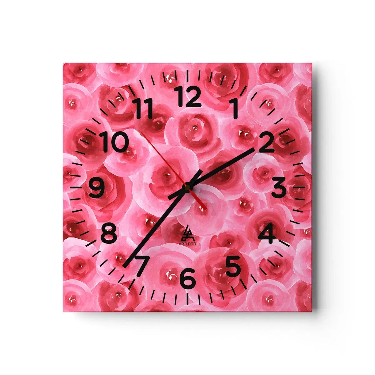 Reloj de pared - Reloj de vidrio - Rosas abajo y arriba - 40x40 cm