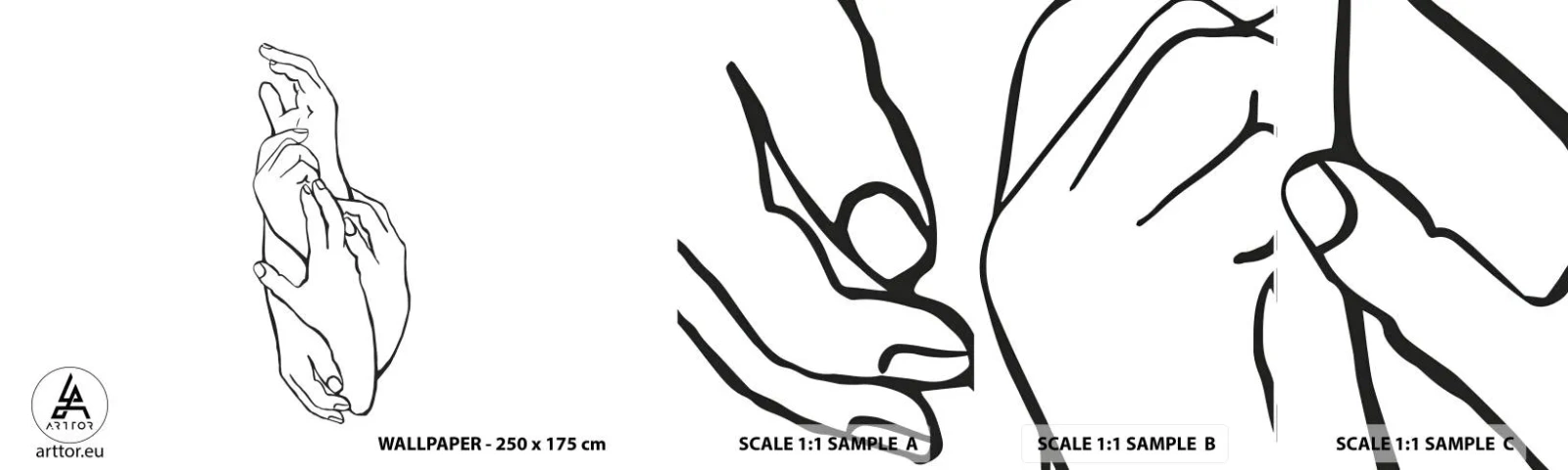 Muestra De Fotomural Standard Eco - El tacto - Manos, Línea, Minimalismo - 100x30 cm